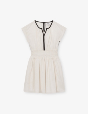 REISS IVORY RUCHED CONTRAST-BINDING COTTON DRESS 4-9 