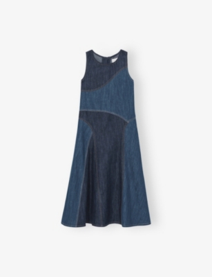 Shop Reiss Blue Wilder Patchwork Denim Midi Dress 9-13