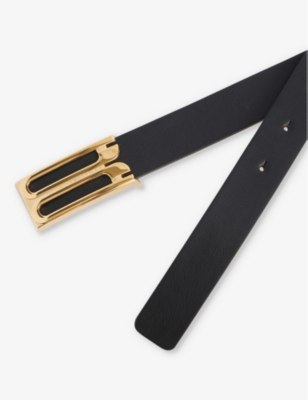 Victoria Beckham Crocodile Effect Belts Gold-tone Buckle In Black