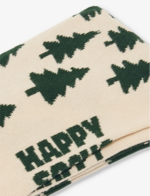 HAPPY SOCKS MENS SANTA ON THE WAY STRETCH-COTTON BLEND SOCKS DARK GREEN 