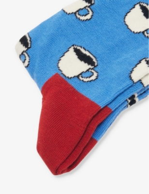 HAPPY SOCKS MENS MY CUP OF TEA COTTON-BLEND SOCKS BLUE 