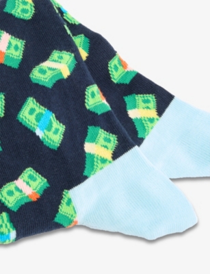 Happy Socks Mens Money Stretch-cotton Blend Socks Navy2