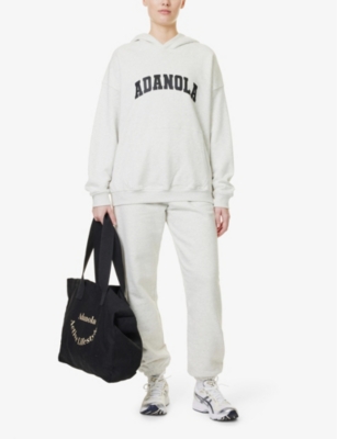 Adanola Womens  Varsity Logo-print Oversized Organic-cotton Fleece Hoody In Light Grey Melange/black