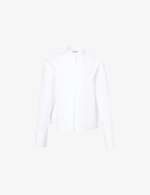 Shop Jil Sander Womens  Thursday Pleat-front Long-sleeve Cotton Shirt In Optic White