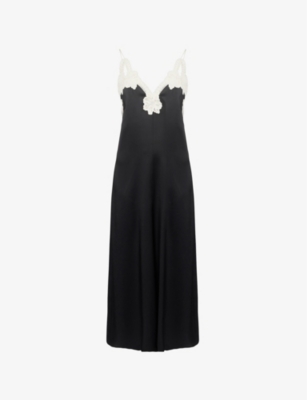 Shop Jil Sander Womens  Embroidered Sleeveless Satin Midi Dress In Black