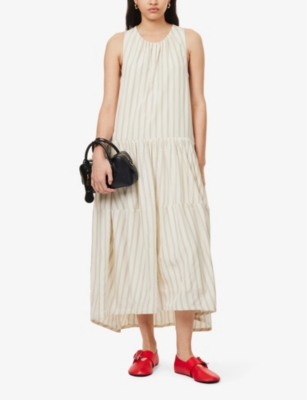 JIL SANDER: Striped Sleeveless Woven Midi Dress