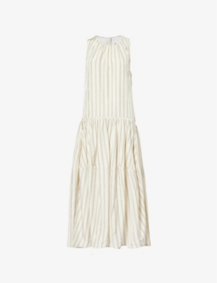 JIL SANDER: Striped Sleeveless Woven Midi Dress