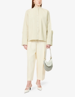 JIL SANDER: Pleated Cut-Out-Sleeves Woven Shirt