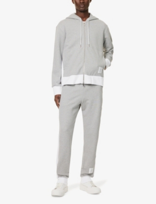 THOM BROWNE: Logo-patch contrast-trim cotton hoody