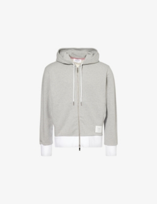 THOM BROWNE: Logo-patch contrast-trim cotton hoody
