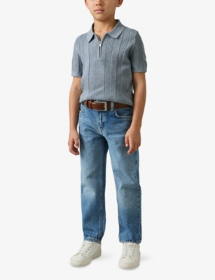 REISS: Texas Half-Zip Textured-Knit Polo Shirt 3-9 Years