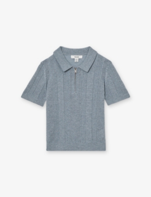 Reiss Kids' Texas Half-zip Textured-knit Polo Shirt 3-9 Years Airforce Blu