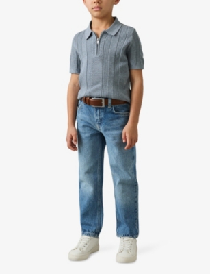 Shop Reiss Mens Texas Half-zip Short-sleeve Knitted Polo 9-13 Years Airforce Blu