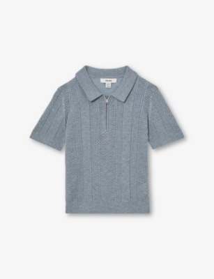 Shop Reiss Mens Texas Half-zip Short-sleeve Knitted Polo 9-13 Years Airforce Blu