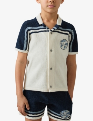 REISS: Mitchell Logo-Embroidered Cuban-Collar Chenille Shirt 9-13 Years
