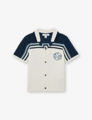 REISS: Mitchell Logo-Embroidered Cuban-Collar Chenille Shirt 9-13 Years