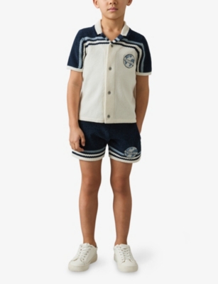 REISS: Mitchell Airlines Logo-Embroidered Chenille Shorts 9-13 Years