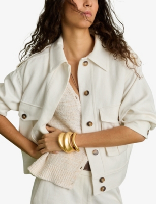 REISS WOMENS REISS ISLA POINTED-COLLAR LINEN-BLEND JACKET 