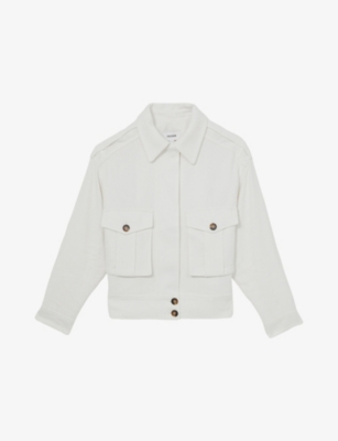 REISS WOMENS REISS ISLA POINTED-COLLAR LINEN-BLEND JACKET 