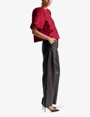 Malina Womens Cleo Pouf-sleeve Satin Blouse Deep Red In Deep Red