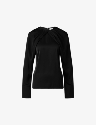 Malina Womens Evie Pleated-neck Flared-cuff Satin Blouse Black In Black
