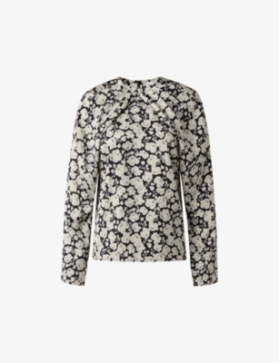 Malina Womens Evie Graphic-print Pleated-neck Satin Blouse Peony In Peony
