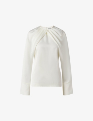 Malina Womens Evie Pleated-neck Flared-cuff Satin Blouse Vanilla In Vanilla