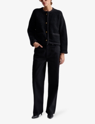 Malina Womens Carly Round-neck Button-down Wool-blend Cardigan Black In Black