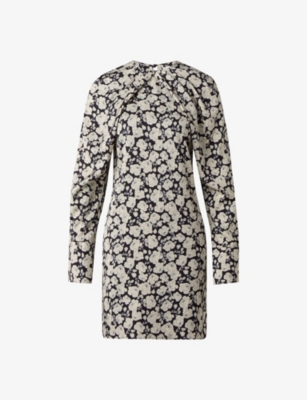 Malina Womens Evie Graphic-print Pleat-neck Satin Mini Dress Peony In Peony