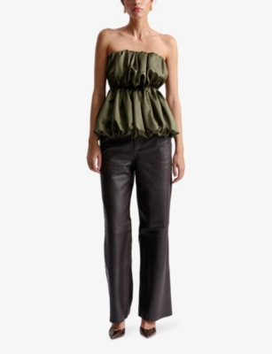 Charlize pleated-front sleeveless satin balloon blouse
