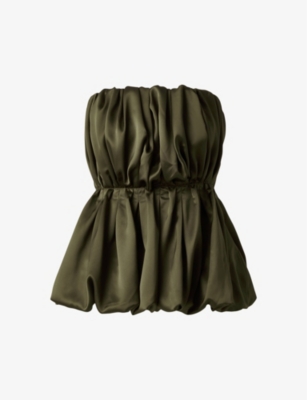 Malina Womens Charlize Pleated-front Sleeveless Satin Balloon Blouse Olive In Olive