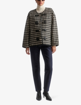 Malina Womens Lou Round-neck Relaxed-fit Checked Wool-blend Jacket Black Checks In Black Checks