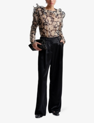 Angeline graphic-print frill-neck organza blouse