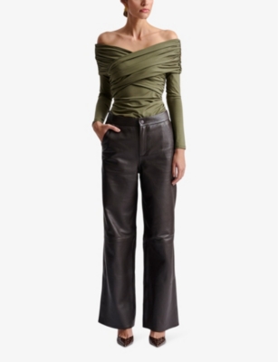 Malina Womens Siri Off-shoulder Long-sleeve Stretch-jersey Top Olive In Olive