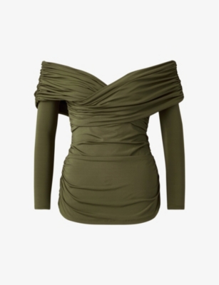 Siri off-shoulder long-sleeve stretch-jersey top