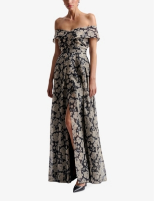 Malina Womens Lovelia Graphic-print Off-shoulder Organza Maxi Dres Peony In Peony