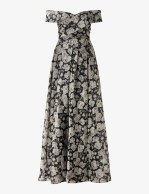Malina Womens Lovelia Graphic-print Off-shoulder Organza Maxi Dres Peony In Peony