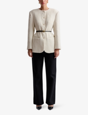 Malina Womens  Carol Fitted Round-neck Wool-blend Blazer In Vanilla