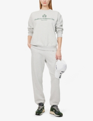 Sporty And Rich Womens Country Brand-print Cotton-blend Jogging Bottoms Heather Gray In Heather Gray