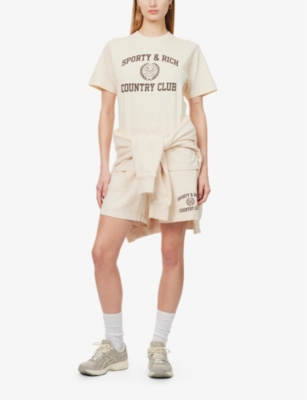 SPORTY & RICH: Country brand-print cotton-jersey T-shirt
