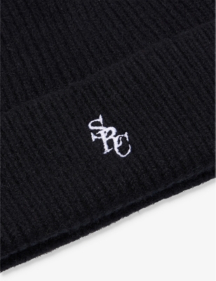 SPORTY AND RICH WOMENS SRC RIBBED WOOL KNITTED BEANIE BLACK 