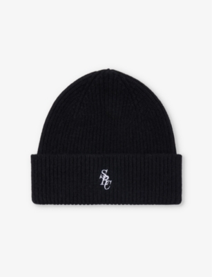 SPORTY AND RICH WOMENS SRC RIBBED WOOL KNITTED BEANIE BLACK 