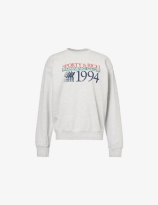 SPORTY & RICH: Finish Line Crewneck Cotton-Jersey Sweatshirt