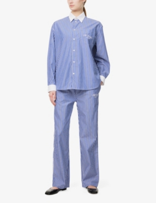 SPORTY & RICH: The Carlyle Script Striped Cotton Pyjama Trousers