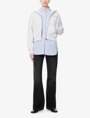 Sporty And Rich Womens Heather Gray The Carlyle Script Cropped Zip-through Cotton-jersey Hoody In Heather Gray