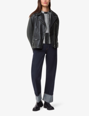 Whistles Womens Freja Zip-up Leather Biker Jacket Black In Black