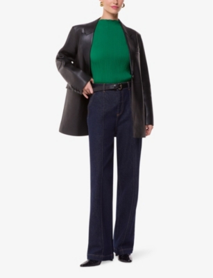 Whistles Womens Green Elsa Boat-neck Plissé Top In Green