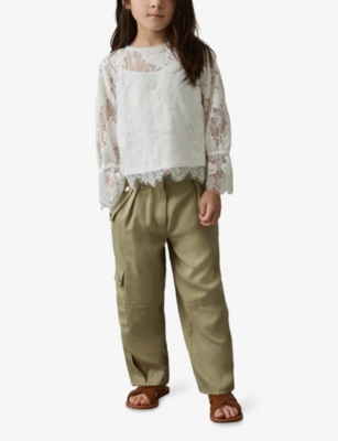 REISS: Cleaton Patch-Pocket Regular-Fit Linen-Blend Cargo Trousers 4-9 Years
