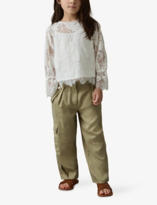 REISS: Cleaton Patch-Pocket Regular-Fit Linen-Blend Cargo Trousers 9-13 Years