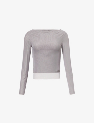 House Of Sunny Womens  Layered-design Mesh Stretch Recycled -polyester Top In Ash